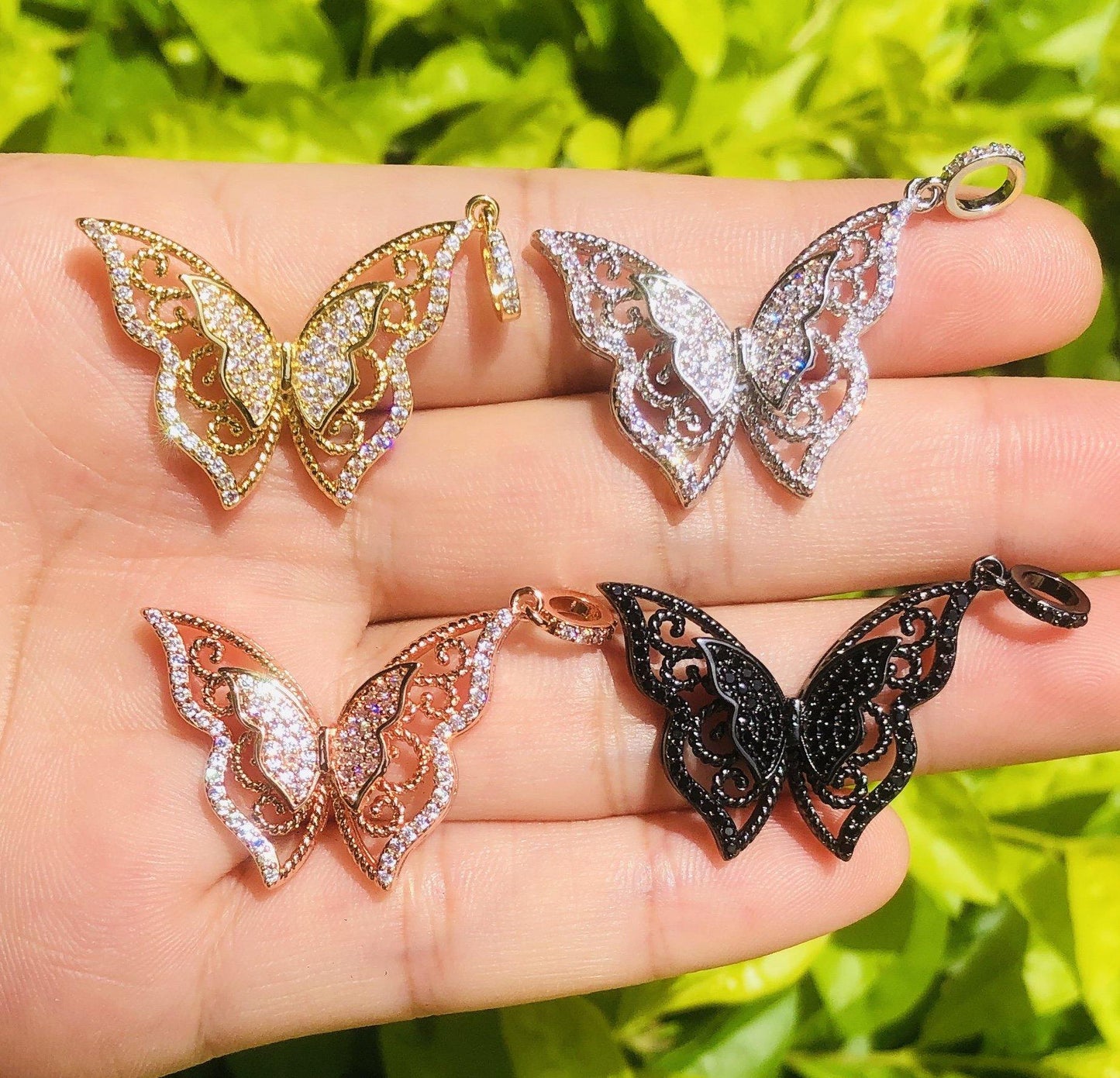 10pcs/lot 26*20mm CZ Paved Double Butterflies Charms Mix Color CZ Paved Charms Butterflies Charms Beads Beyond