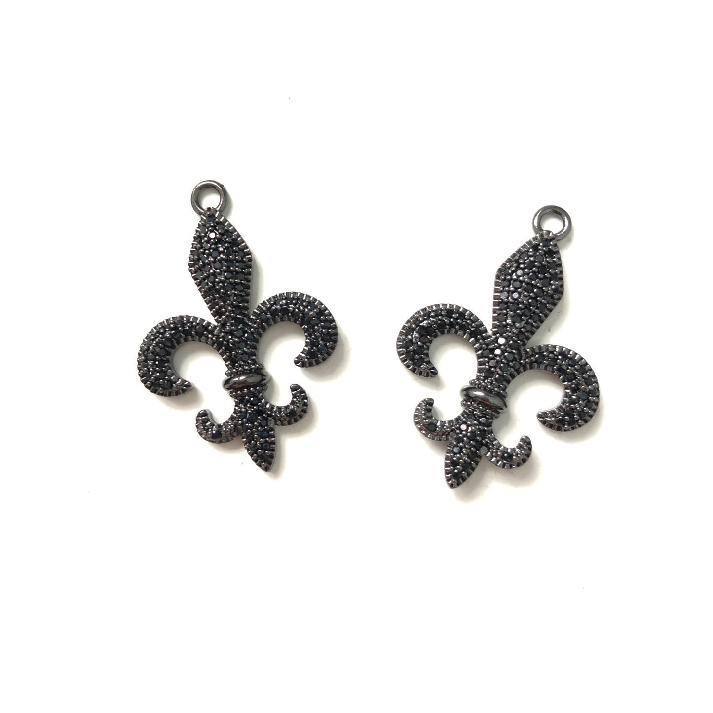 10pcs/lot 30*22mm CZ Paved Fleur De Lis Saints Charms Black on Black CZ Paved Charms American Football Sports Louisiana Inspired Mardi Gras Charms Beads Beyond