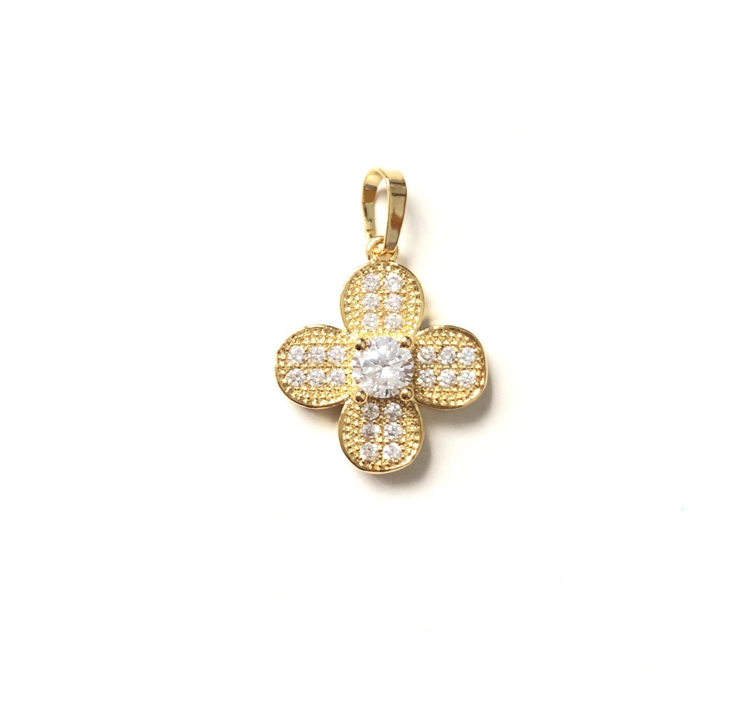 10pcs/lot 17.5mm CZ Paved Flower Charms Gold CZ Paved Charms Flowers Charms Beads Beyond