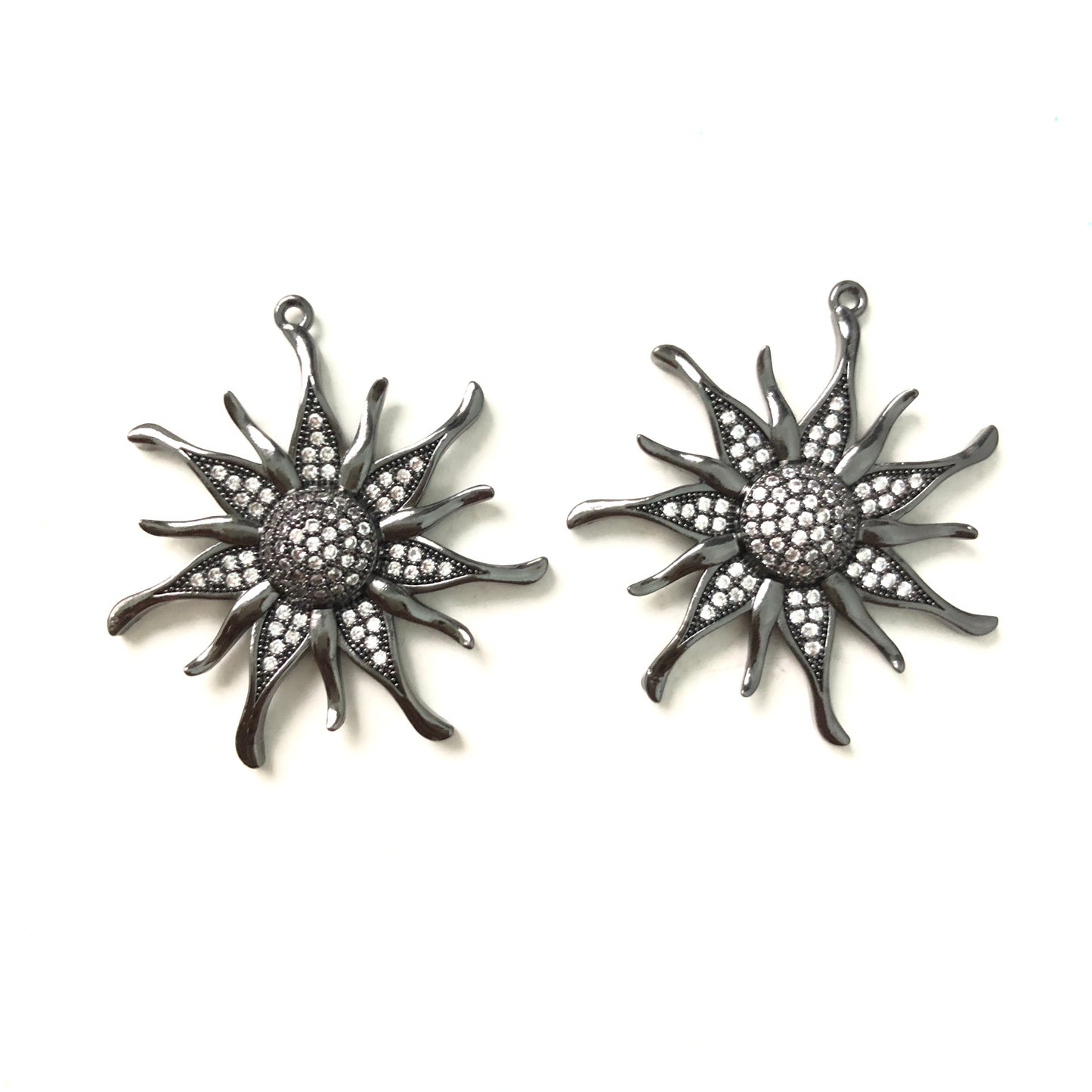 10pcs/lot 35mm CZ Paved Sunflower Charms Black CZ Paved Charms Large Sizes Sun Moon Stars Charms Beads Beyond