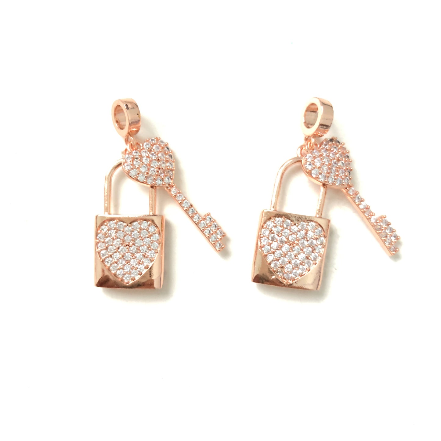 10pcs/lot 24*13mm CZ Paved Heart Lock & Key Charms Rose Gold CZ Paved Charms Keys & Locks Charms Beads Beyond
