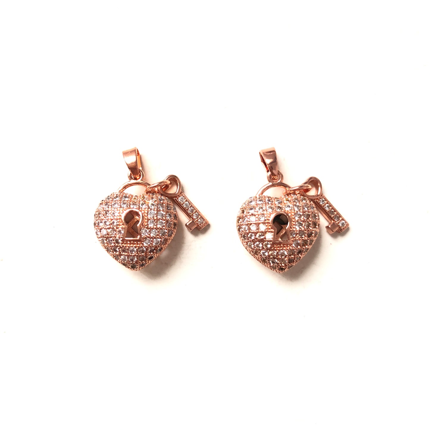 10pcs/lot 23*14.3mm CZ Paved Heart Lock Charms Rose Gold CZ Paved Charms Hearts Keys & Locks Charms Beads Beyond