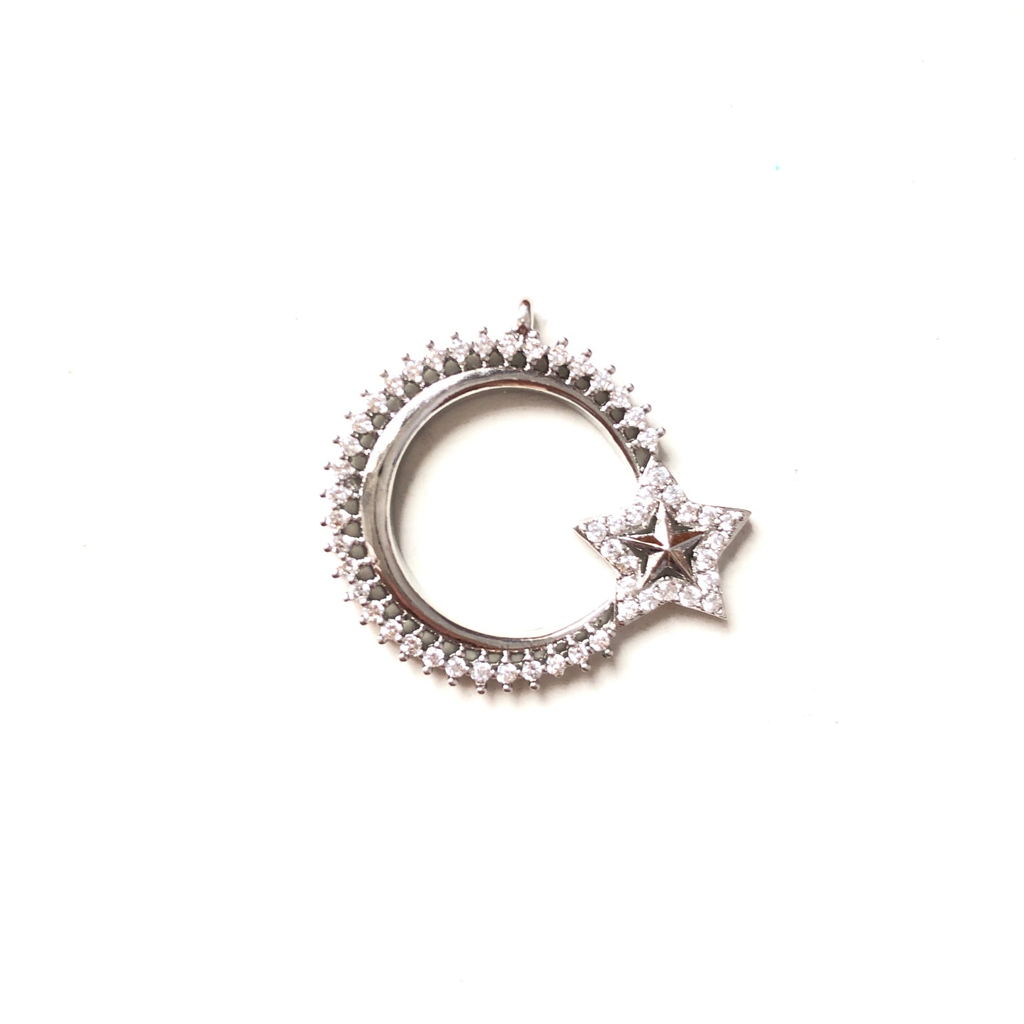 5-10pcs/lot 32*30mm CZ Paved Circle Star Charms Silver CZ Paved Charms Large Sizes Sun Moon Stars Charms Beads Beyond