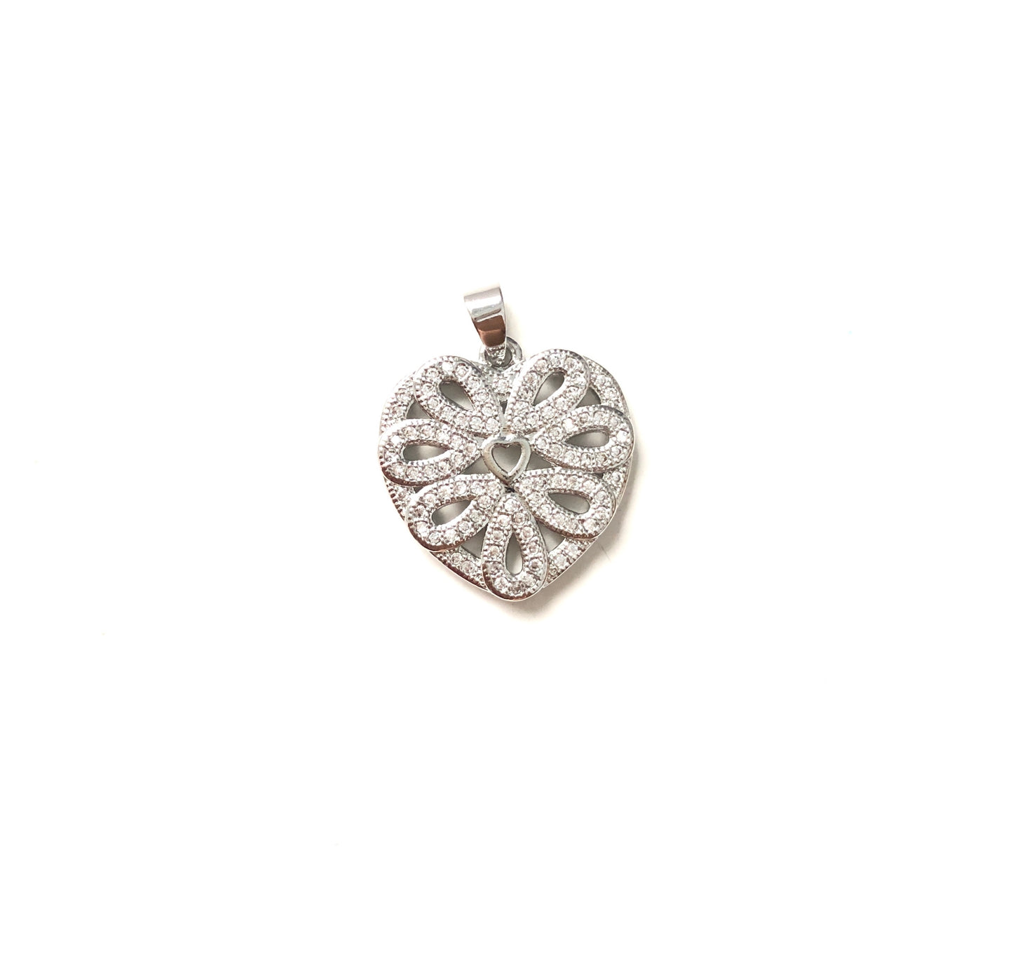 10pcs/lot 19*19mm CZ Paved Heart Charms Silver CZ Paved Charms Hearts Charms Beads Beyond