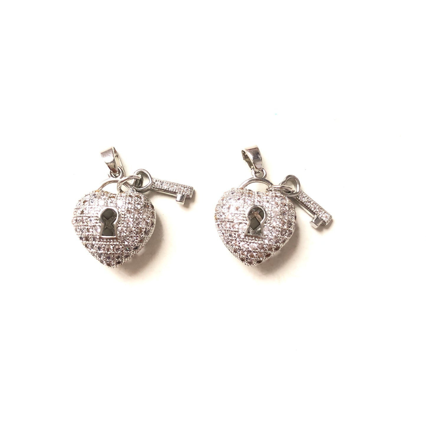 10pcs/lot 23*14.3mm CZ Paved Heart Lock Charms Silver CZ Paved Charms Hearts Keys & Locks Charms Beads Beyond