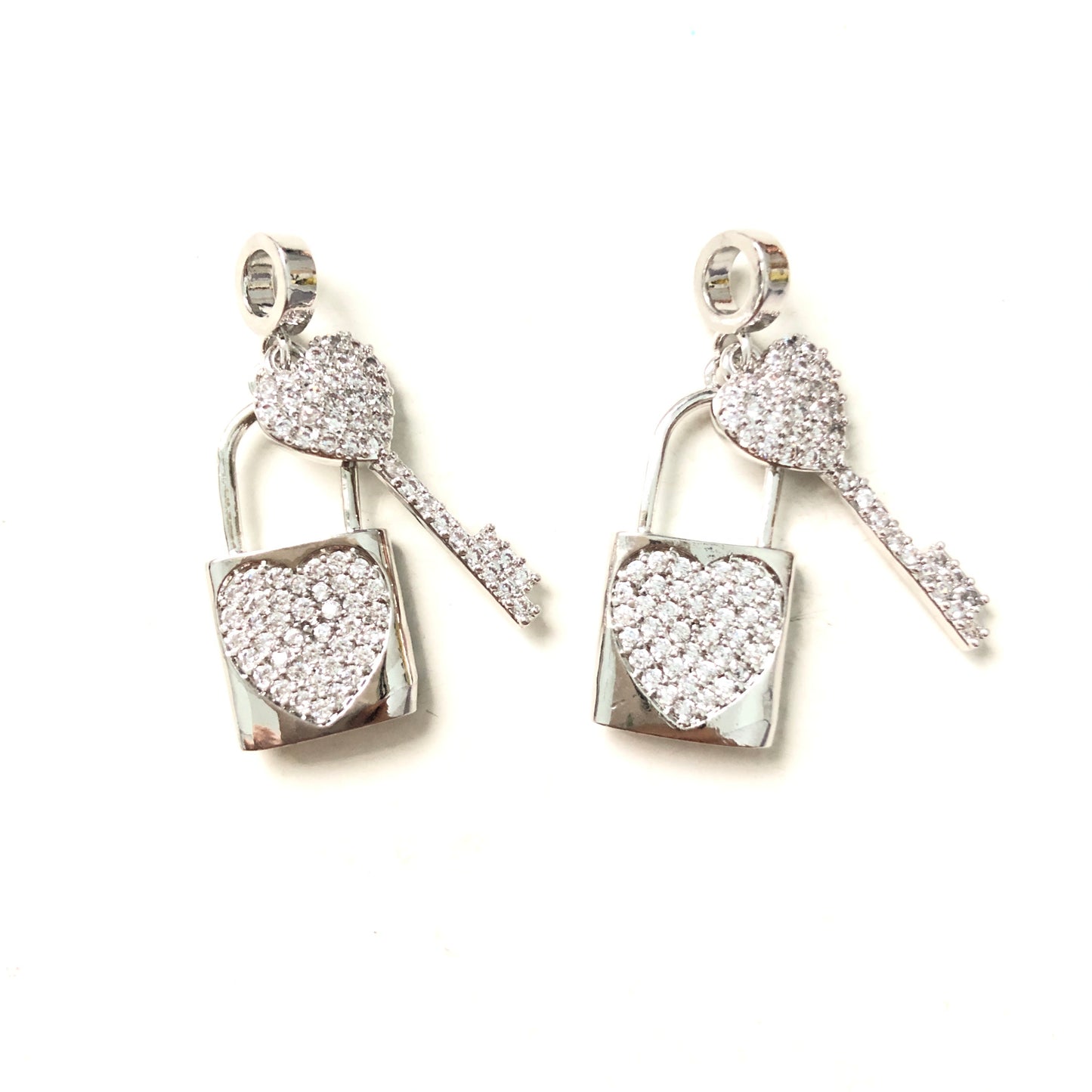10pcs/lot 24*13mm CZ Paved Heart Lock & Key Charms Silver CZ Paved Charms Keys & Locks Charms Beads Beyond
