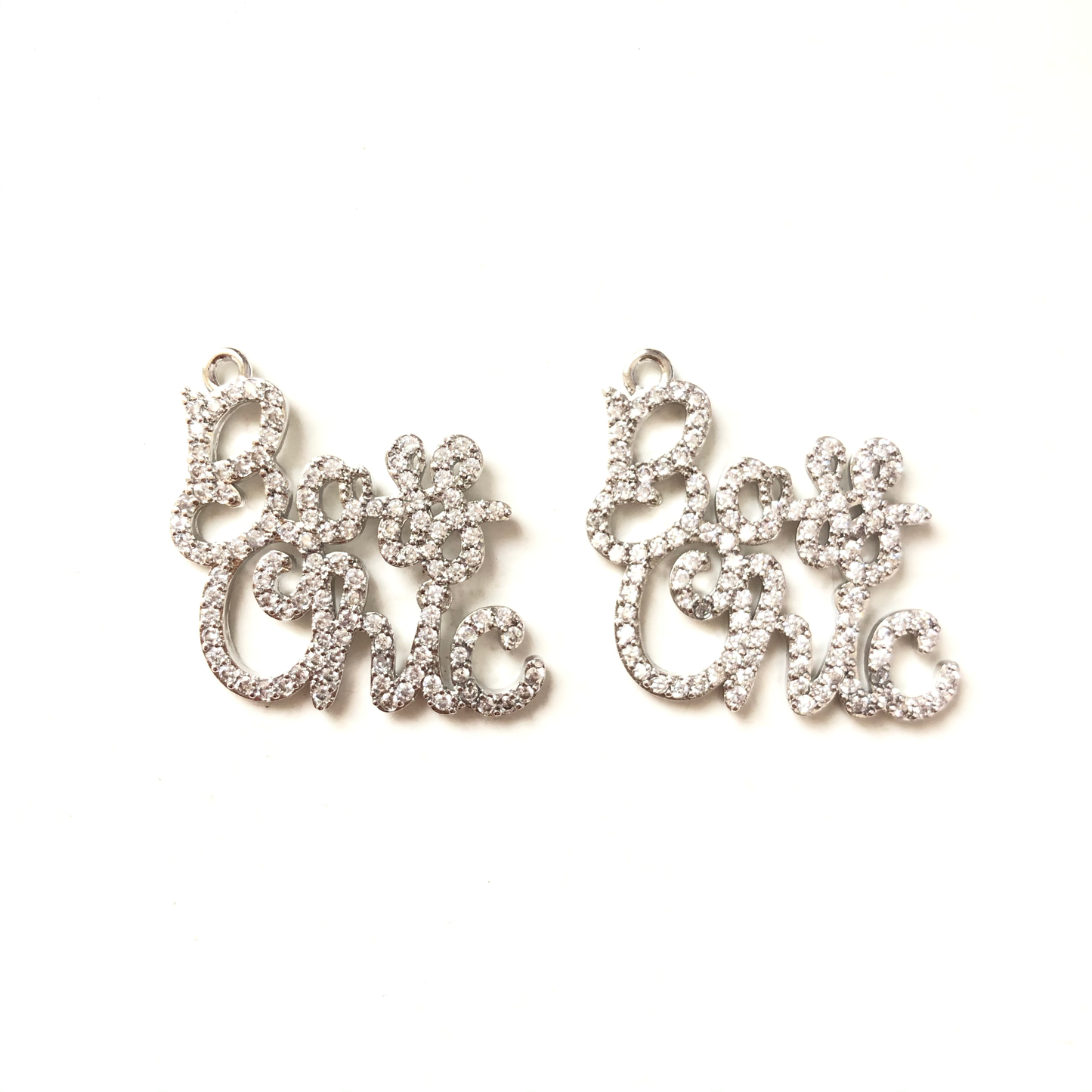 10pcs/lot 30*30mm CZ Paved Boss Chic Charms Silver CZ Paved Charms Words & Quotes Charms Beads Beyond