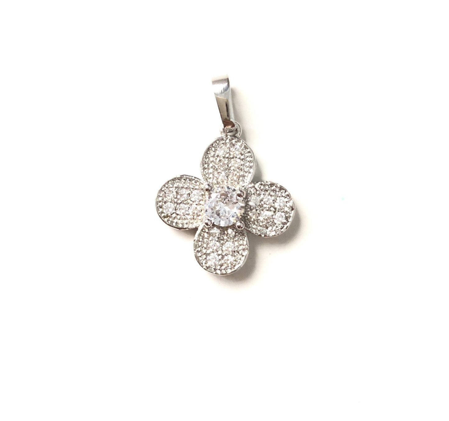 10pcs/lot 17.5mm CZ Paved Flower Charms Silver CZ Paved Charms Flowers Charms Beads Beyond