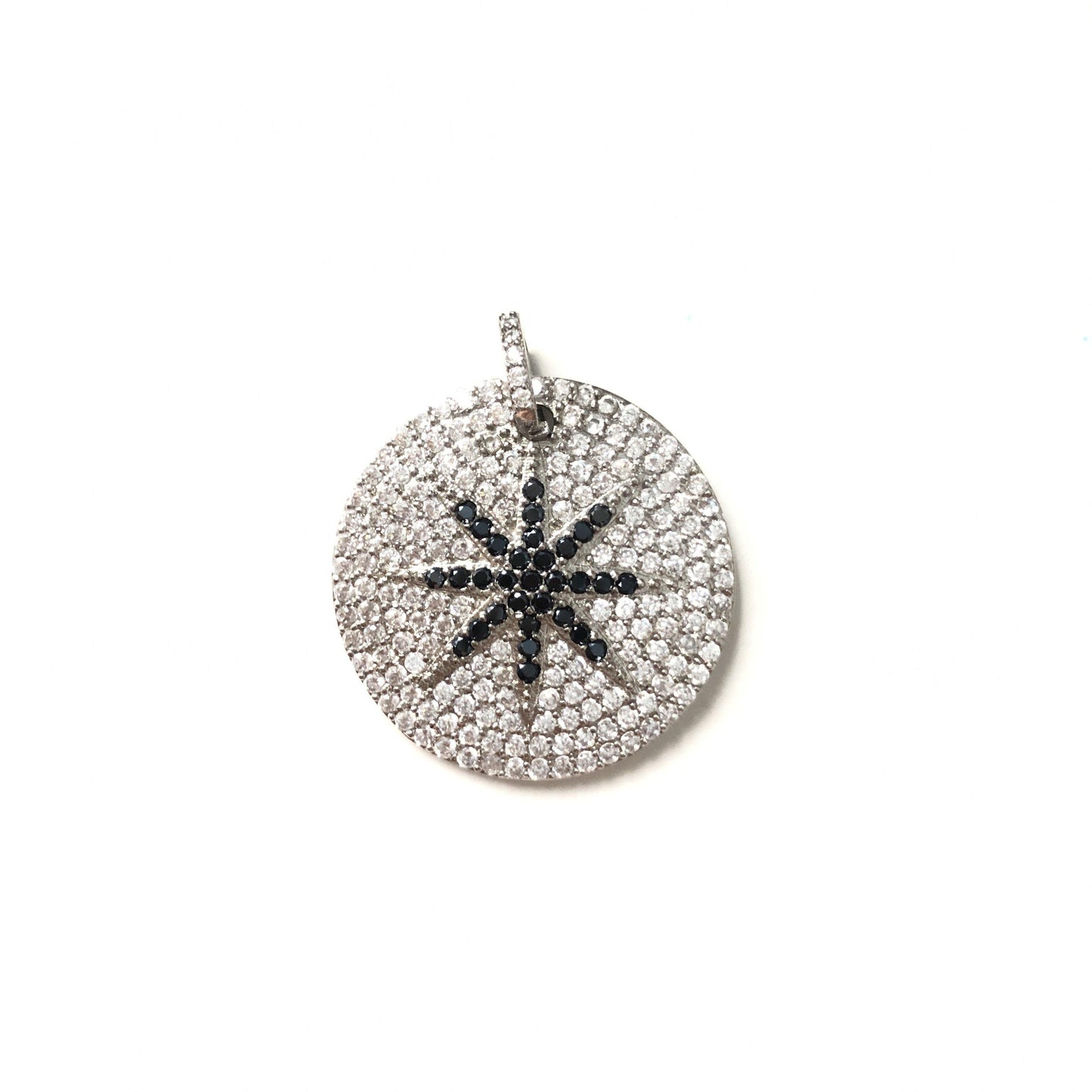5-10pcs/lot 28*28mm CZ Paved Big Size Star Round Charms Silver CZ Paved Charms Large Sizes Charms Beads Beyond