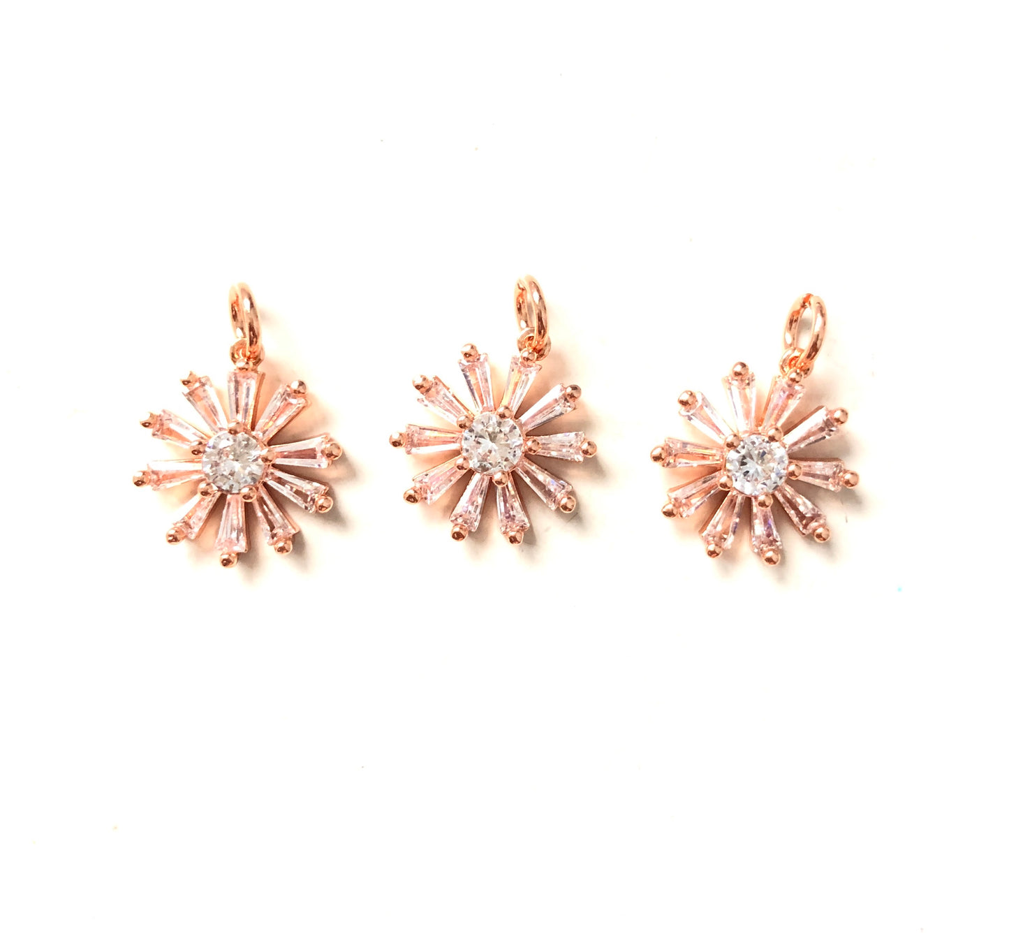 10pcs/lot 13mm CZ Paved Flower Charms Rose Gold CZ Paved Charms Flowers Small Sizes Charms Beads Beyond