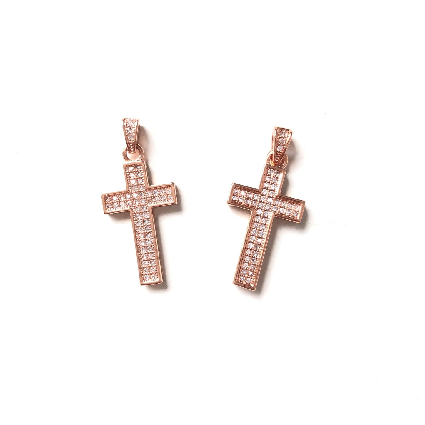 10pcs/lot 25*13mm CZ Paved Cross Charms Rose Gold CZ Paved Charms Crosses Charms Beads Beyond