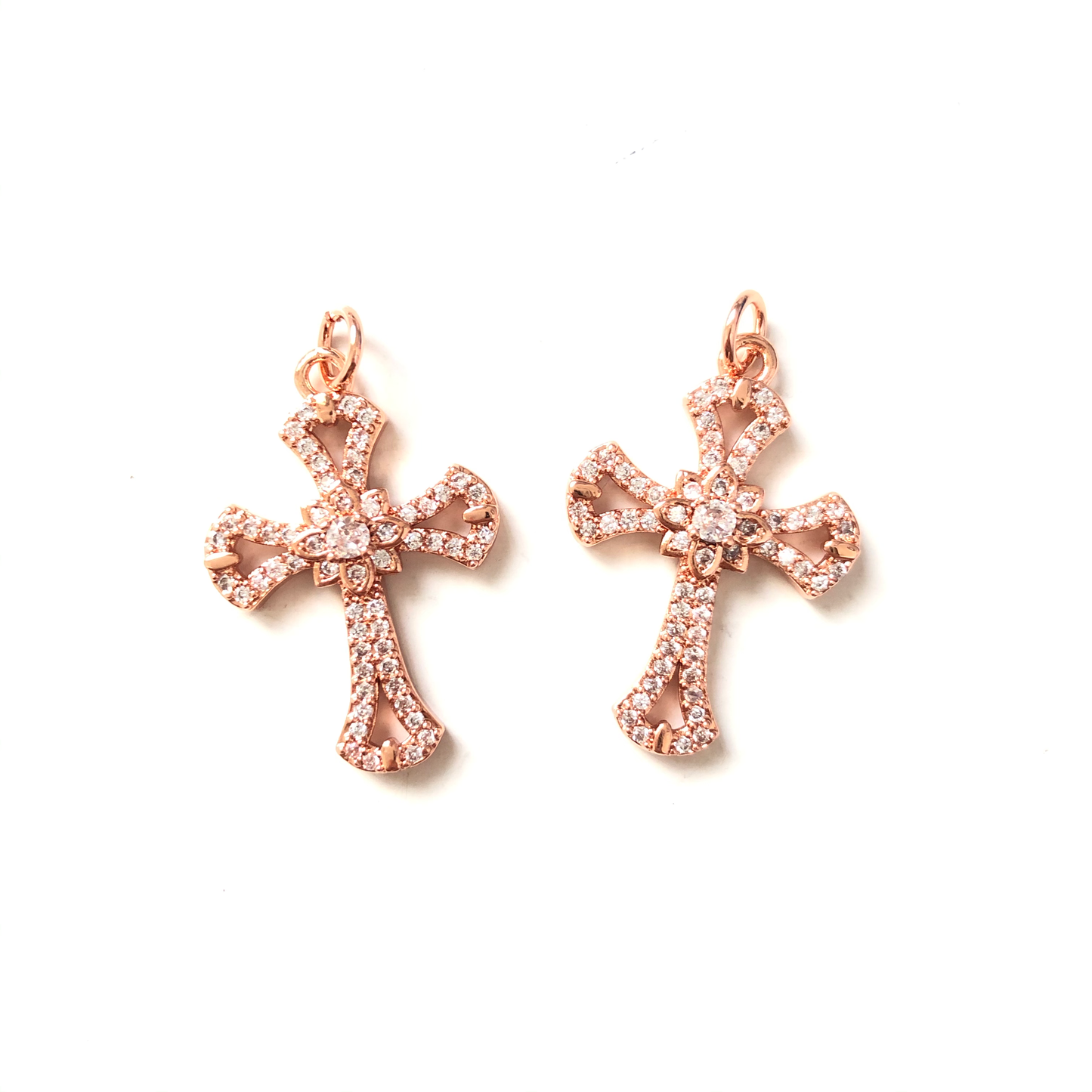 10pcs/lot 25*19mm CZ Paved Cross Charms Rose Gold CZ Paved Charms Crosses Charms Beads Beyond