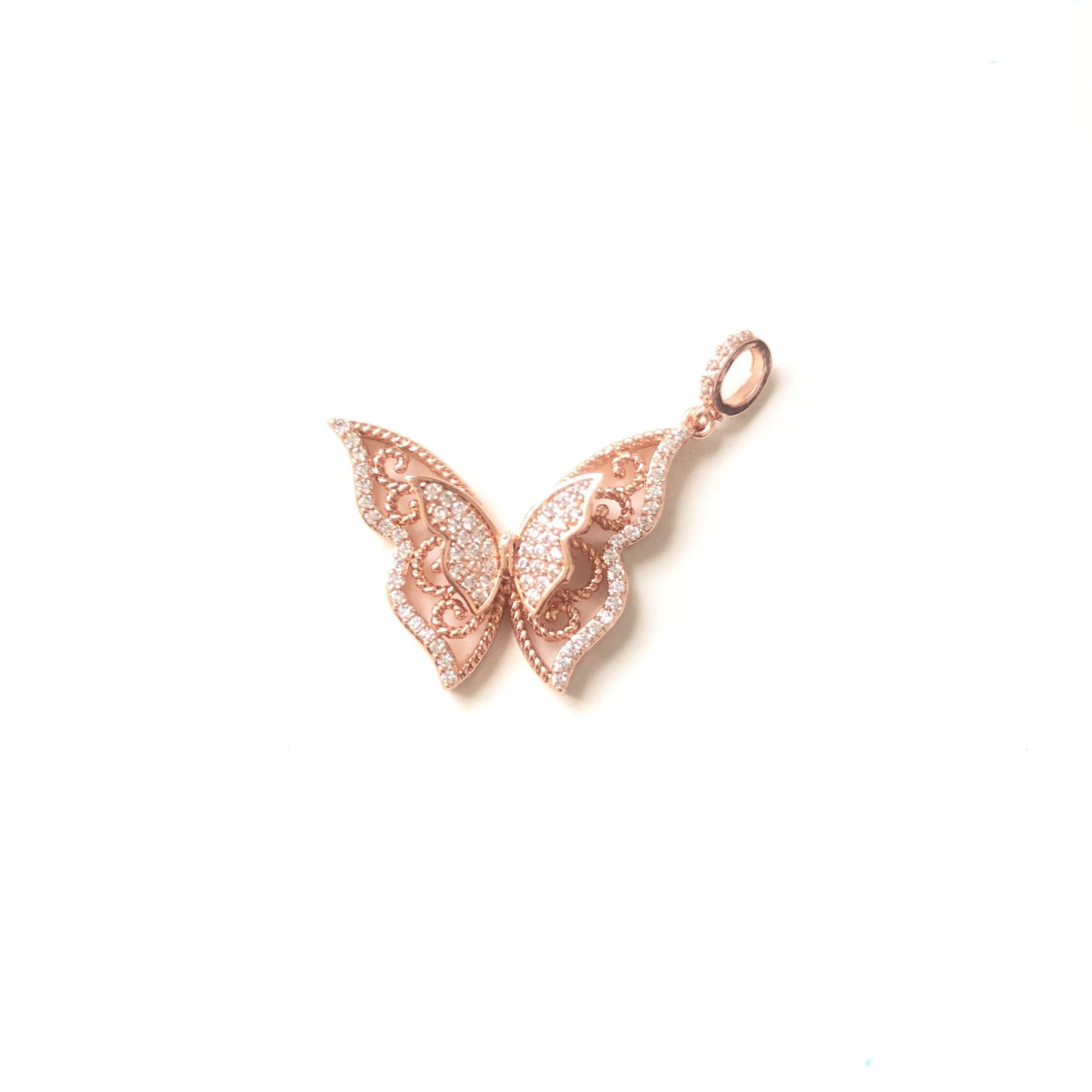 10pcs/lot 26*20mm CZ Paved Double Butterflies Charms Rose Gold CZ Paved Charms Butterflies Charms Beads Beyond