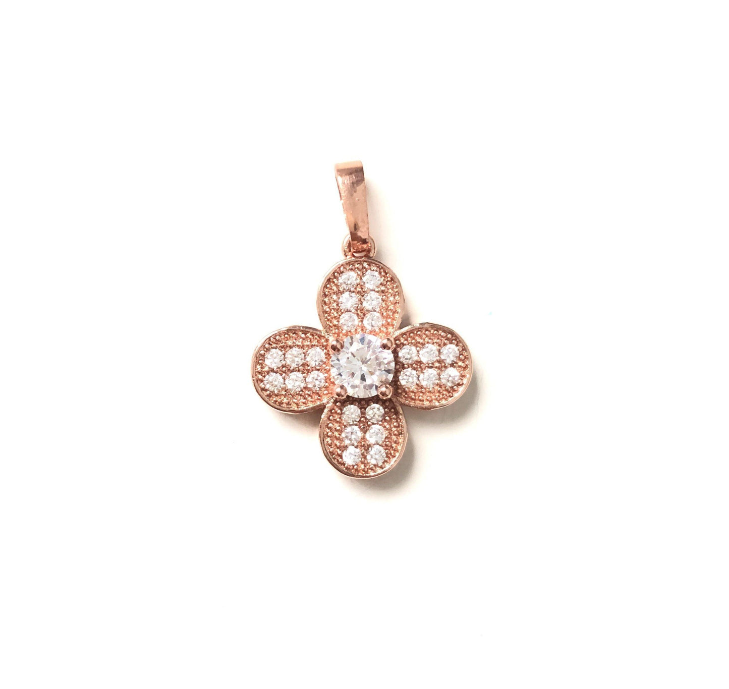 10pcs/lot 17.5mm CZ Paved Flower Charms Rose Gold CZ Paved Charms Flowers Charms Beads Beyond