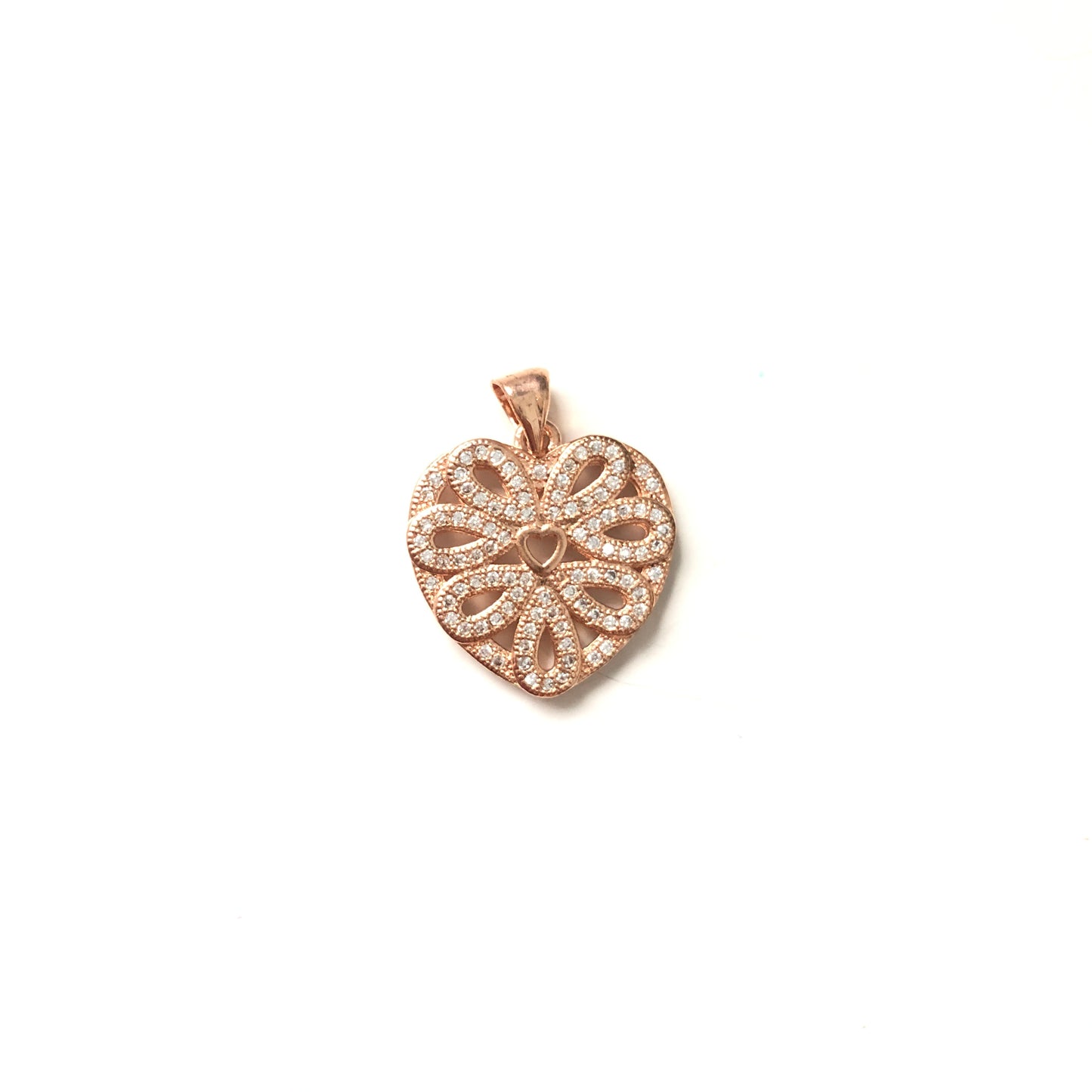 10pcs/lot 19*19mm CZ Paved Heart Charms Rose Gold CZ Paved Charms Hearts Charms Beads Beyond