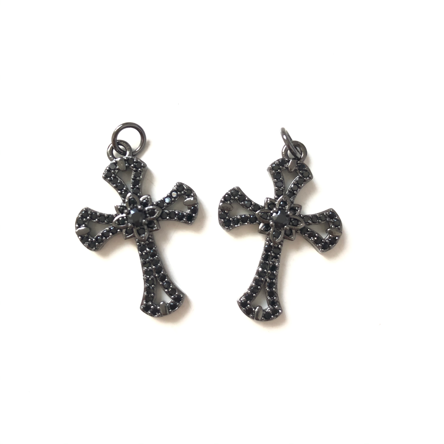 10pcs/lot 25*19mm CZ Paved Cross Charms Black on Black CZ Paved Charms Crosses Charms Beads Beyond