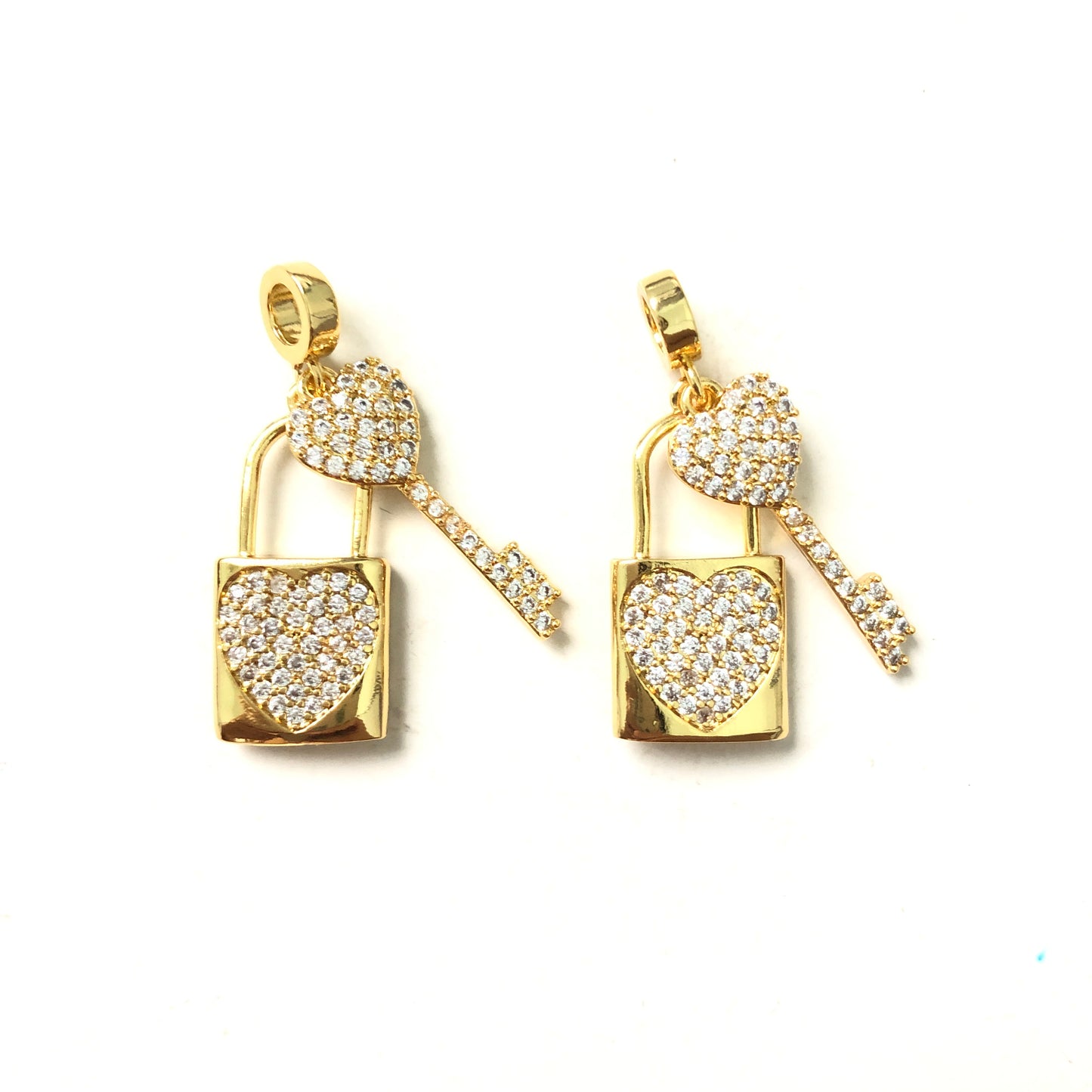 10pcs/lot 24*13mm CZ Paved Heart Lock & Key Charms Gold CZ Paved Charms Keys & Locks Charms Beads Beyond
