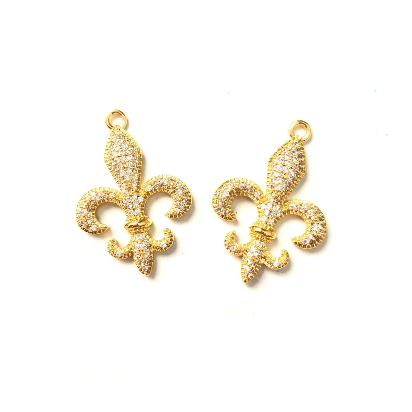 10pcs/lot 30*22mm CZ Paved Fleur De Lis Saints Charms Gold CZ Paved Charms American Football Sports Louisiana Inspired Mardi Gras Charms Beads Beyond
