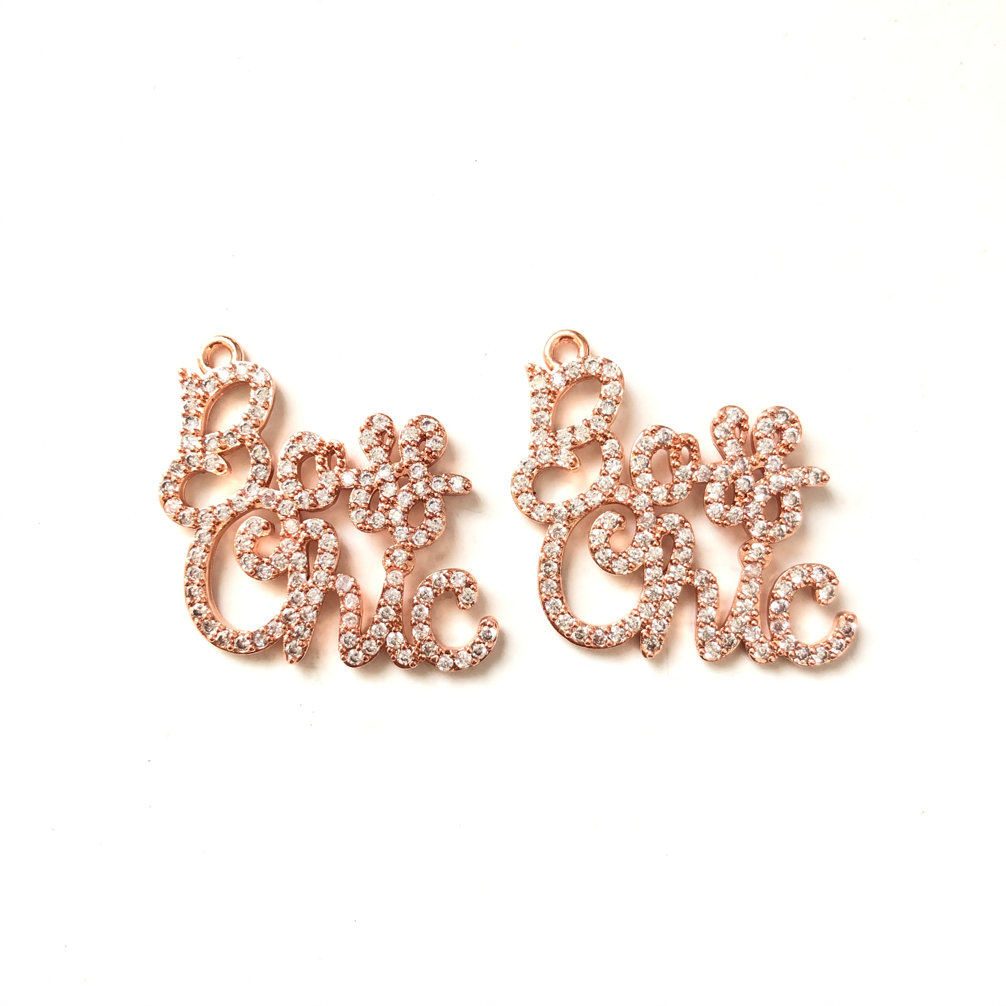 10pcs/lot 30*30mm CZ Paved Boss Chic Charms Rose Gold CZ Paved Charms Words & Quotes Charms Beads Beyond