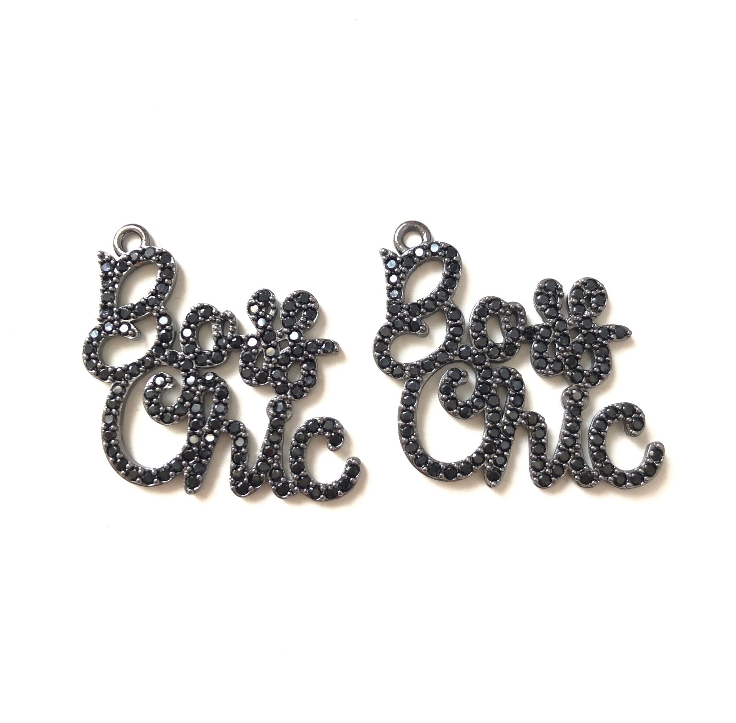 10pcs/lot 30*30mm CZ Paved Boss Chic Charms Black on Black CZ Paved Charms Words & Quotes Charms Beads Beyond