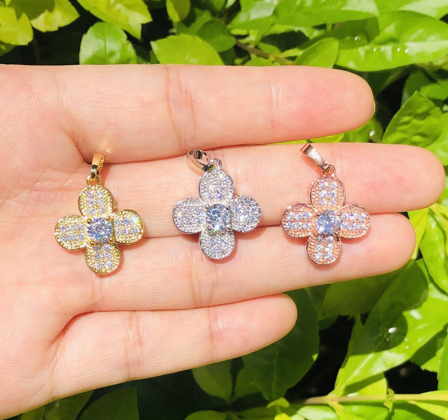 10pcs/lot 17.5mm CZ Paved Flower Charms Mix Color CZ Paved Charms Flowers Charms Beads Beyond
