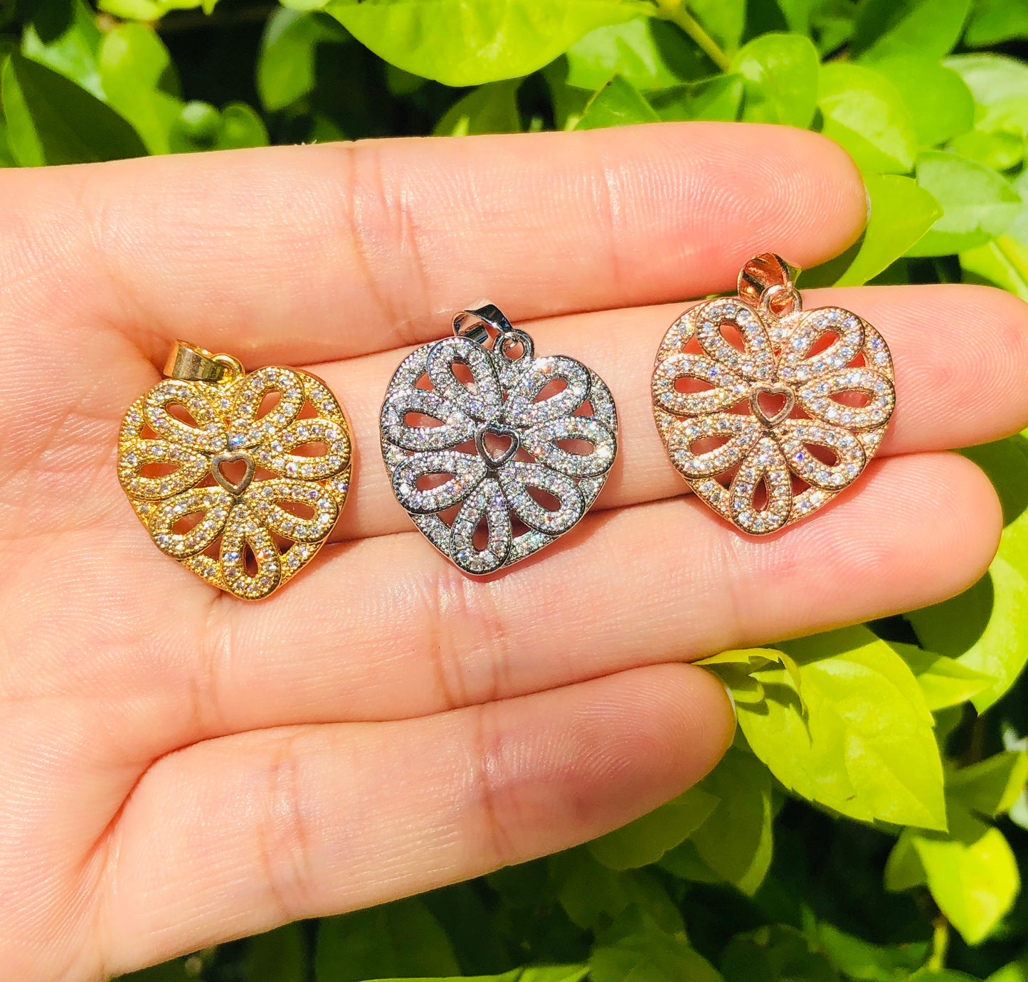 10pcs/lot 19*19mm CZ Paved Heart Charms Mix Color CZ Paved Charms Hearts Charms Beads Beyond