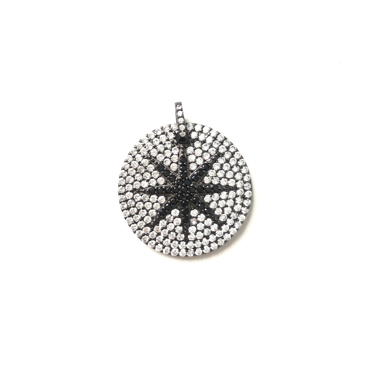 5-10pcs/lot 28*28mm CZ Paved Big Size Star Round Charms Black CZ Paved Charms Large Sizes Charms Beads Beyond