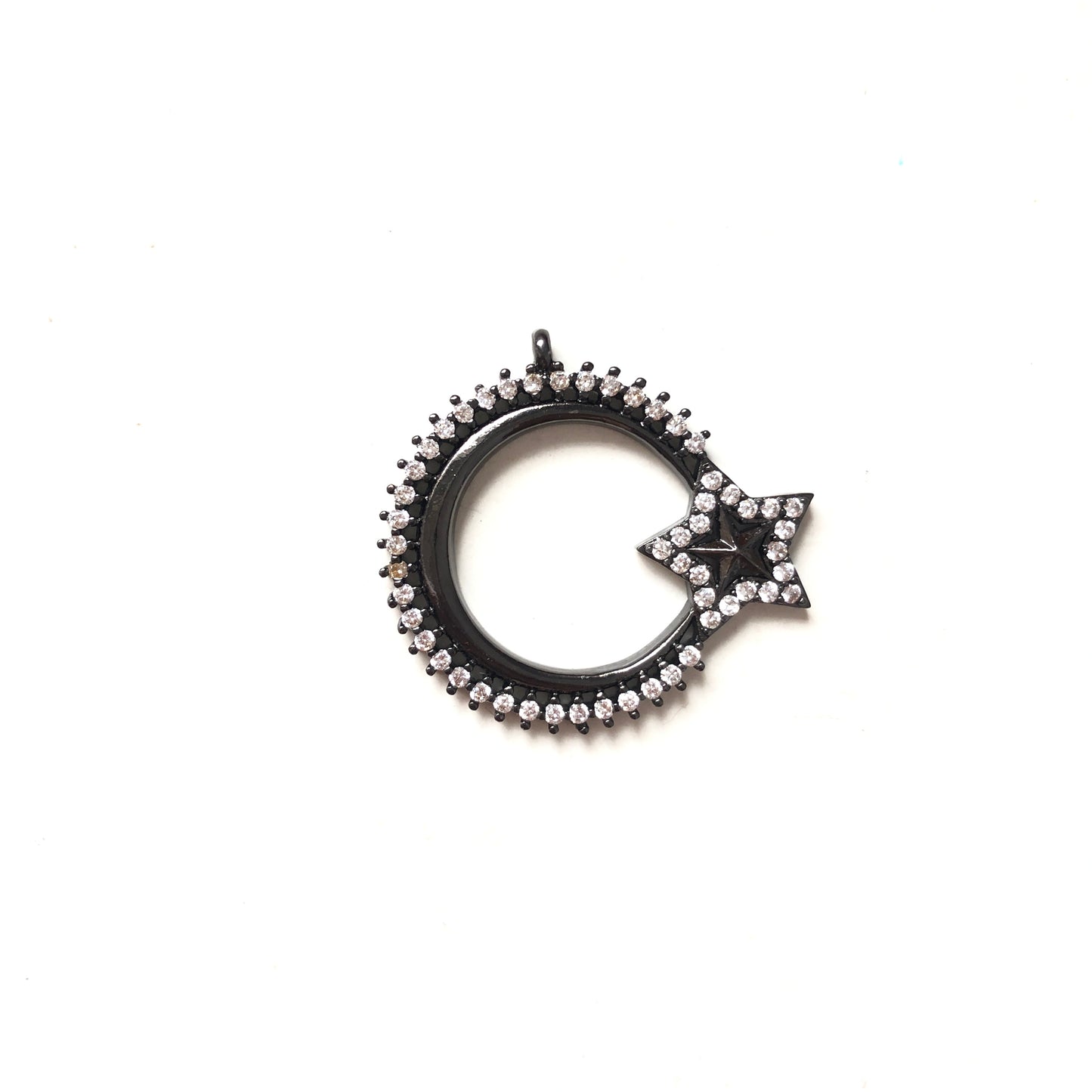 5-10pcs/lot 32*30mm CZ Paved Circle Star Charms Black CZ Paved Charms Large Sizes Sun Moon Stars Charms Beads Beyond