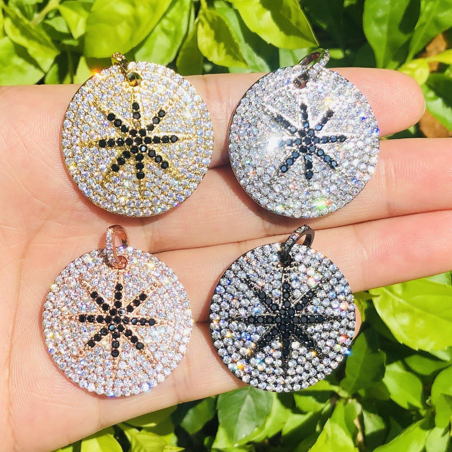 5-10pcs/lot 28*28mm CZ Paved Big Size Star Round Charms Mix Colors CZ Paved Charms Large Sizes Charms Beads Beyond