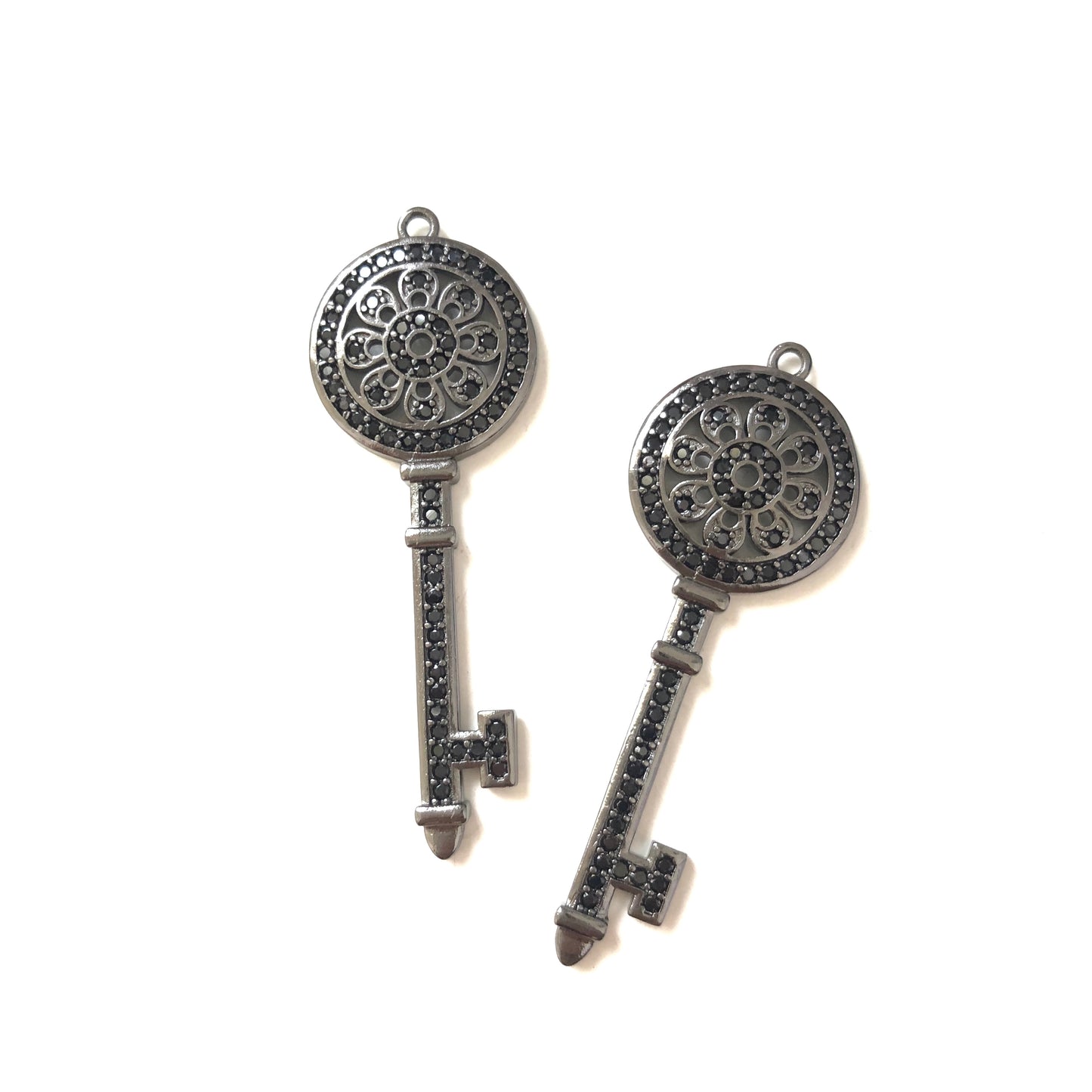10pcs/lot 49.5*18.3mm CZ Paved Key Charms Black on Black CZ Paved Charms Keys & Locks Large Sizes Charms Beads Beyond
