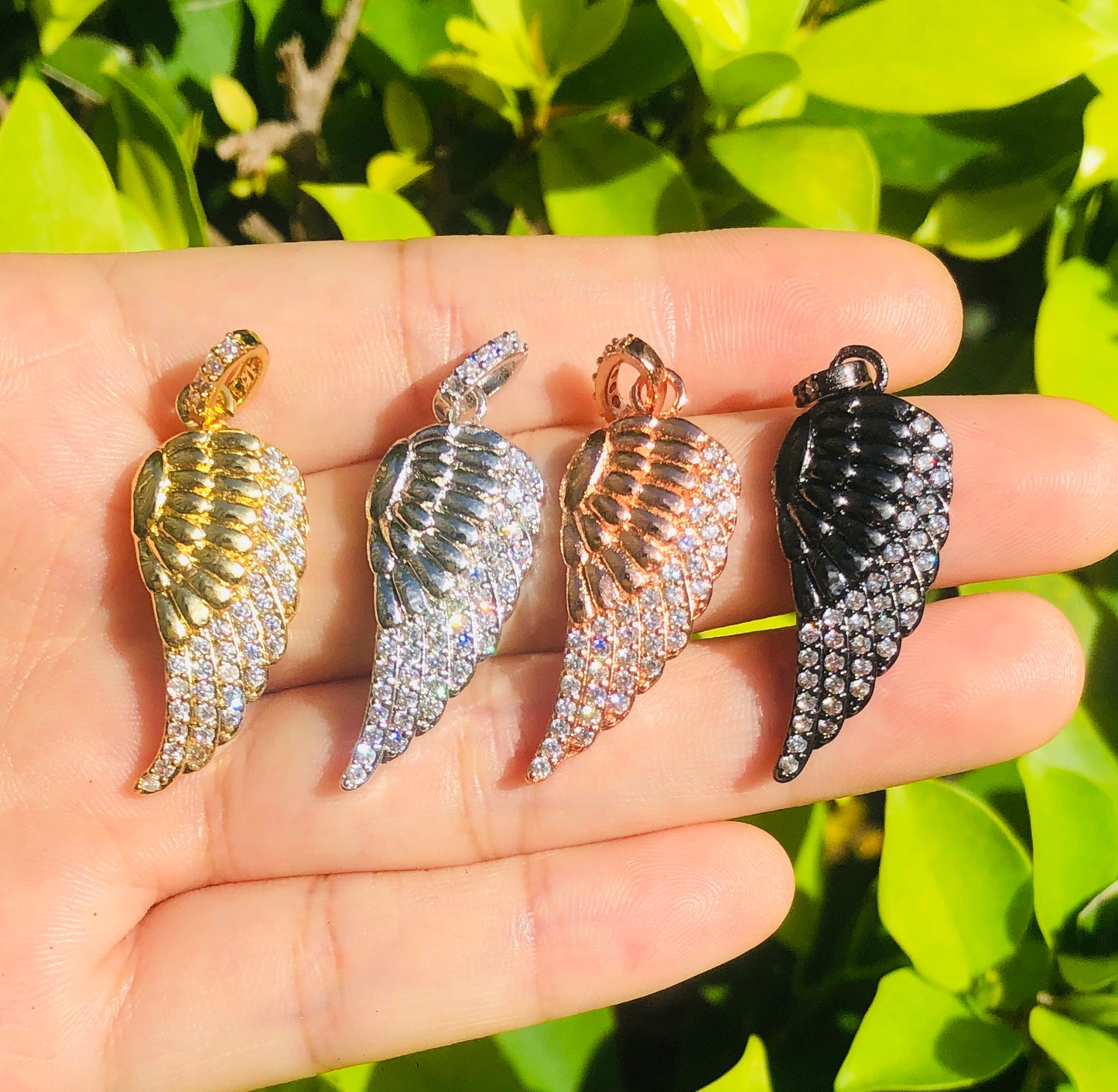 10pcs/lot 38*13mm CZ Paved Wing Charms Mix Color CZ Paved Charms Wings Charms Beads Beyond