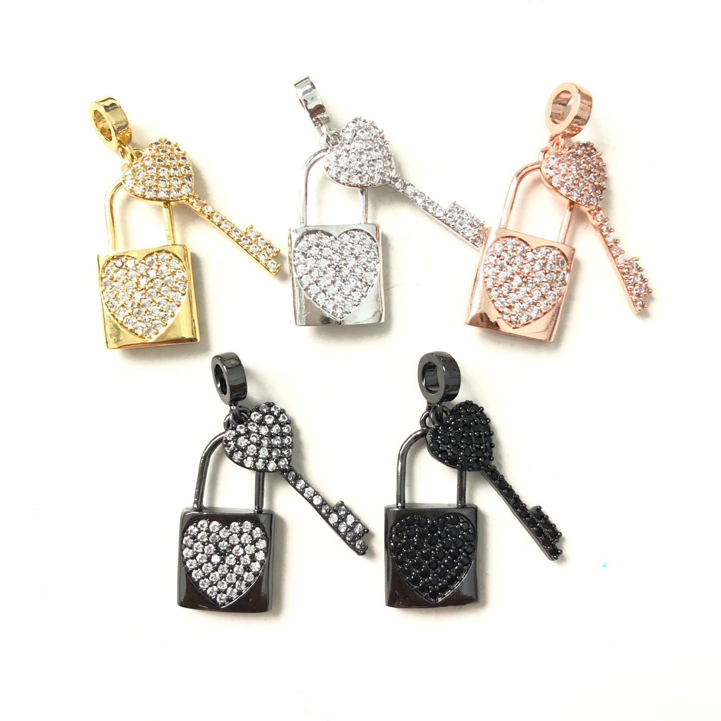 10pcs/lot 24*13mm CZ Paved Heart Lock & Key Charms CZ Paved Charms Keys & Locks Charms Beads Beyond