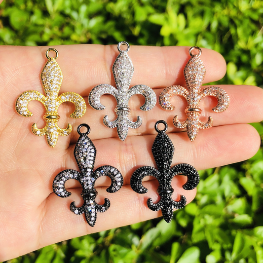 10pcs/lot 30*22mm CZ Paved Fleur De Lis Saints Charms Mix Color CZ Paved Charms American Football Sports Louisiana Inspired Mardi Gras Charms Beads Beyond