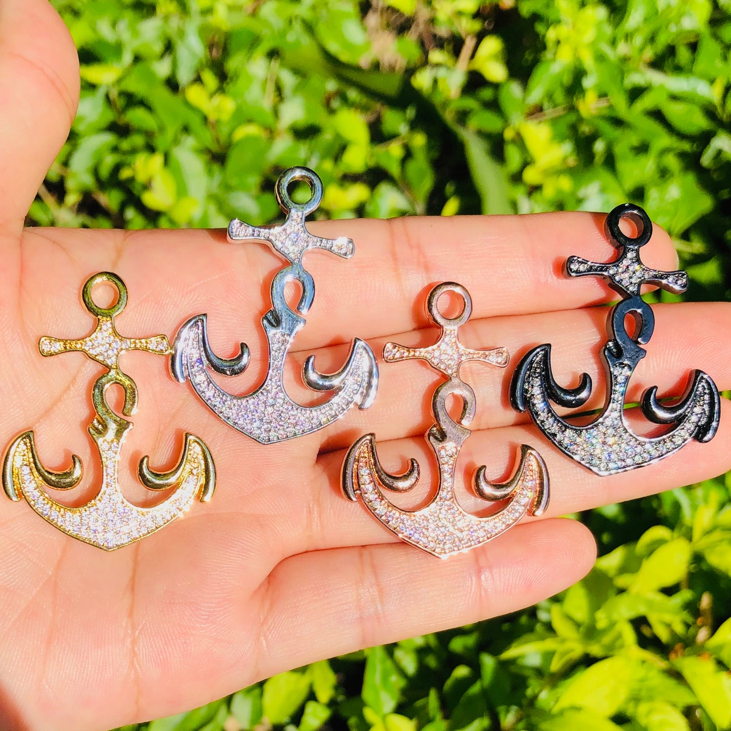 10pcs/lot 40*31mm CZ Paved Anchor Charms Mix Color CZ Paved Charms Large Sizes Symbols Charms Beads Beyond