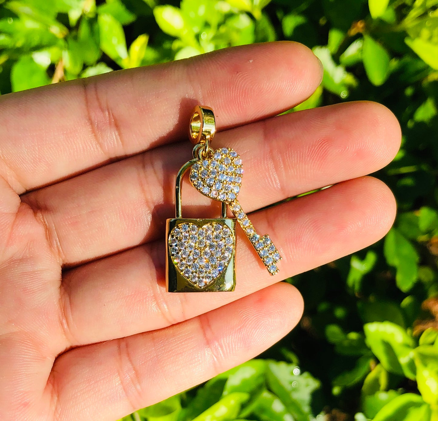10pcs/lot 24*13mm CZ Paved Heart Lock & Key Charms CZ Paved Charms Keys & Locks Charms Beads Beyond