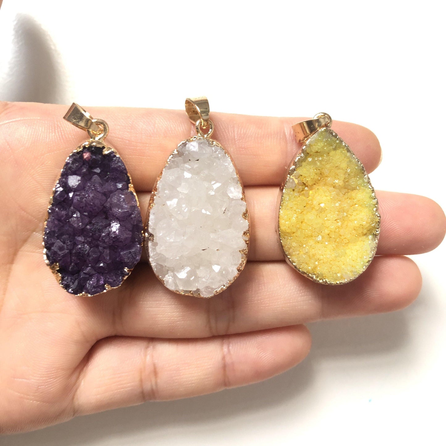 5pcs/lot 30*22mm Waterdrop Shape Natural Agate Druzy Charm-Gold Stone Charms Charms Beads Beyond