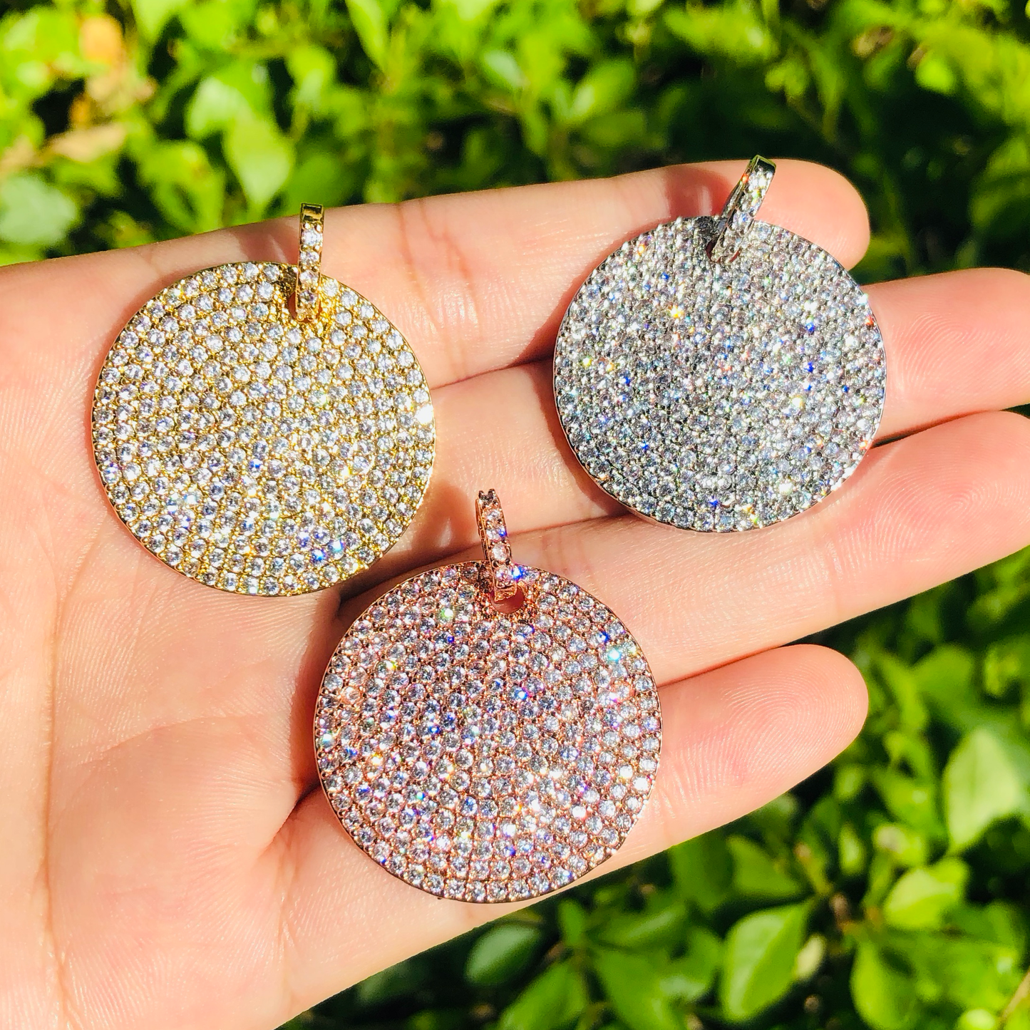 5pcs/lot 28.5mm CZ Paved Round Charms CZ Paved Charms Geometrics Large Sizes Charms Beads Beyond