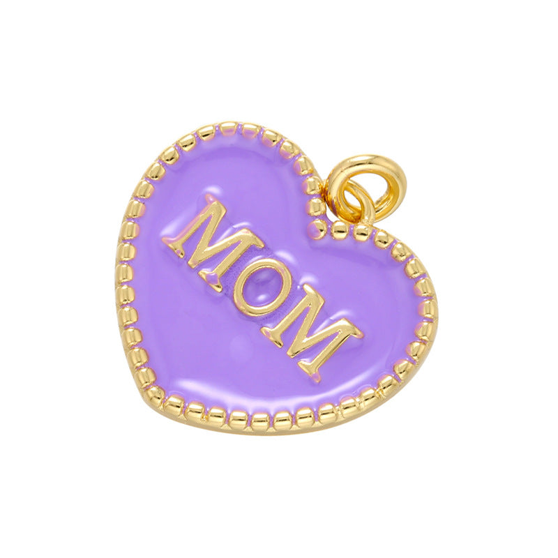 10pcs/lot 20*21mm Colorful Enamel Heart Mom Word Charm Pendant Purple on Gold Enamel Charms Charms Beads Beyond