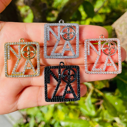 10pcs/lot 29*26mm CZ Pave NOLA Fleur De Lis New Orleans Saints Charms Mix Colors CZ Paved Charms American Football Sports Louisiana Inspired Mardi Gras Charms Beads Beyond