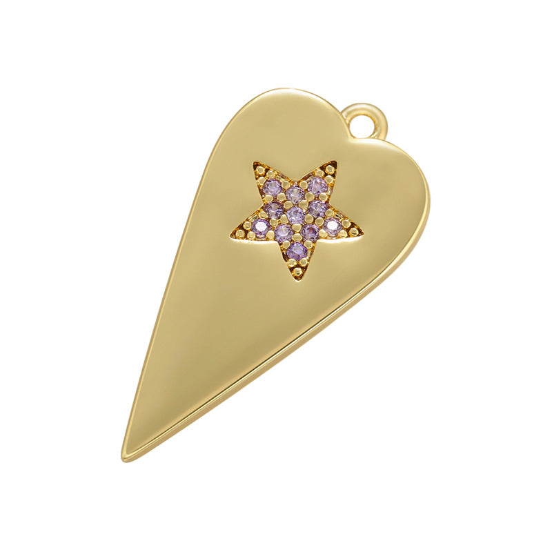 10pcs/lot 24.5*12mm Colorful CZ Pave Heart Charm Pendants Purple Star on Gold CZ Paved Charms Hearts Charms Beads Beyond