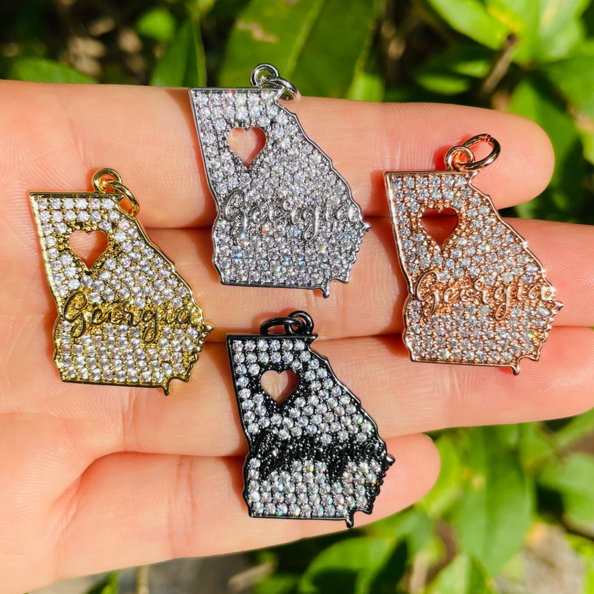 10pcs/lot 28*22mm CZ Love Georgia Map Charm Pendants Mix Colors CZ Paved Charms Maps On Sale Charms Beads Beyond