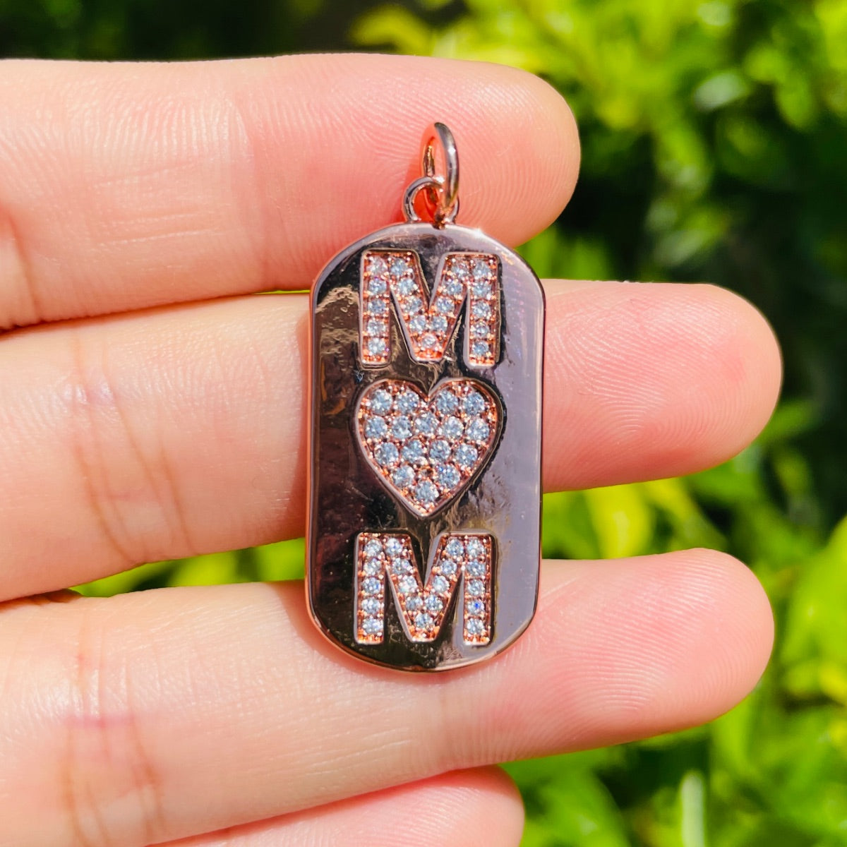 10pcs/lot 31*15mm CZ Pave Love Mom Tag Charms Pendants Rose Gold CZ Paved Charms Mother's Day New Charms Arrivals Charms Beads Beyond