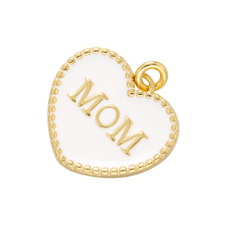 10pcs/lot 20*21mm Colorful Enamel Heart Mom Word Charm Pendant White on Gold Enamel Charms Charms Beads Beyond