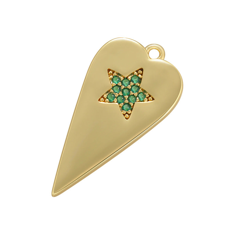 10pcs/lot 24.5*12mm Colorful CZ Pave Heart Charm Pendants Green Star on Gold CZ Paved Charms Hearts Charms Beads Beyond