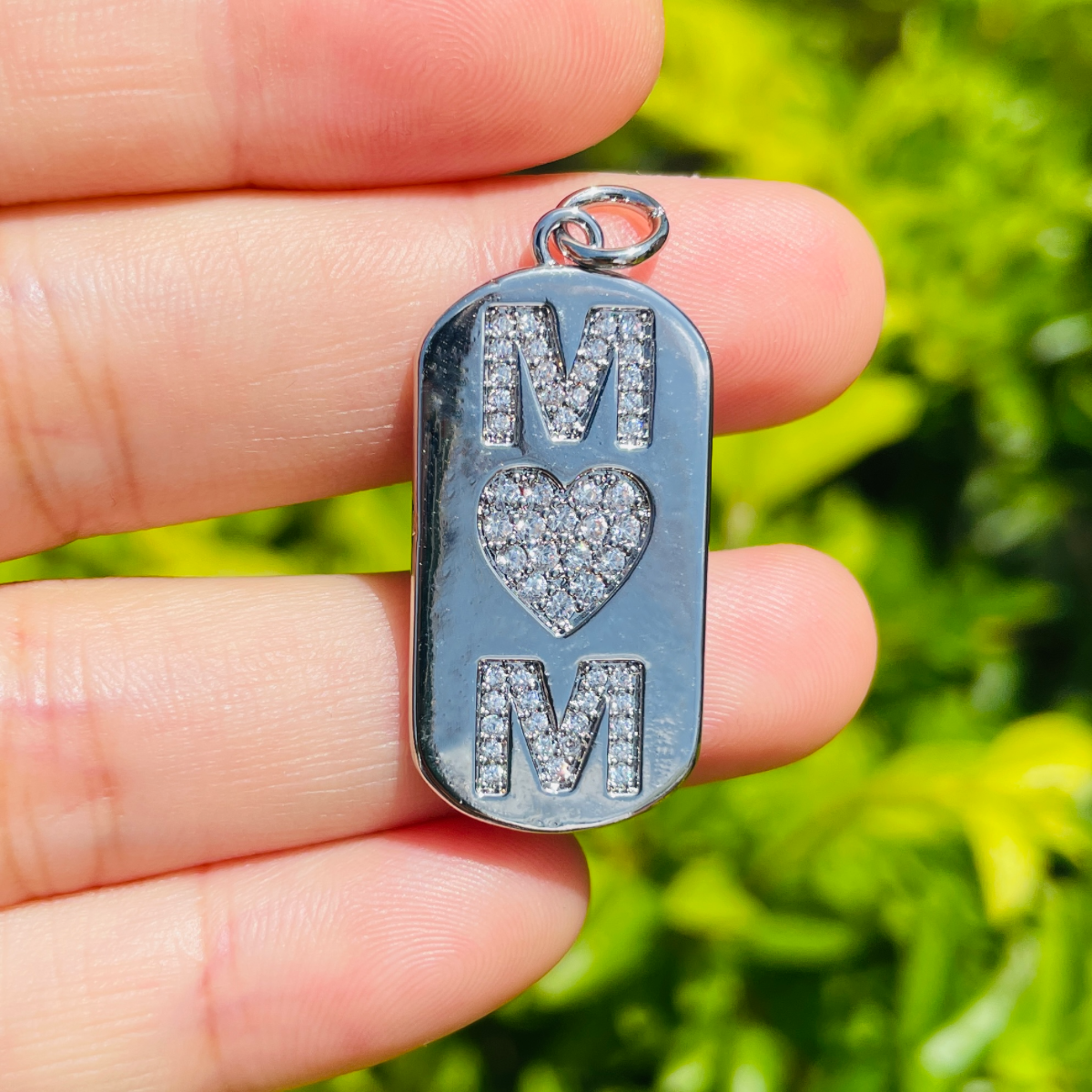 10pcs/lot 31*15mm CZ Pave Love Mom Tag Charms Pendants Silver CZ Paved Charms Mother's Day New Charms Arrivals Charms Beads Beyond