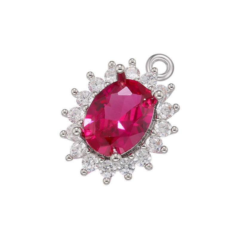 10pcs/lot Gold Silver Plated Colorful Diamond Charms Fuchsia on Silver CZ Paved Charms Colorful Zirconia Diamond Charms Beads Beyond