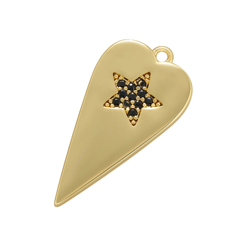 10pcs/lot 24.5*12mm Colorful CZ Pave Heart Charm Pendants Black Star on Gold CZ Paved Charms Hearts Charms Beads Beyond