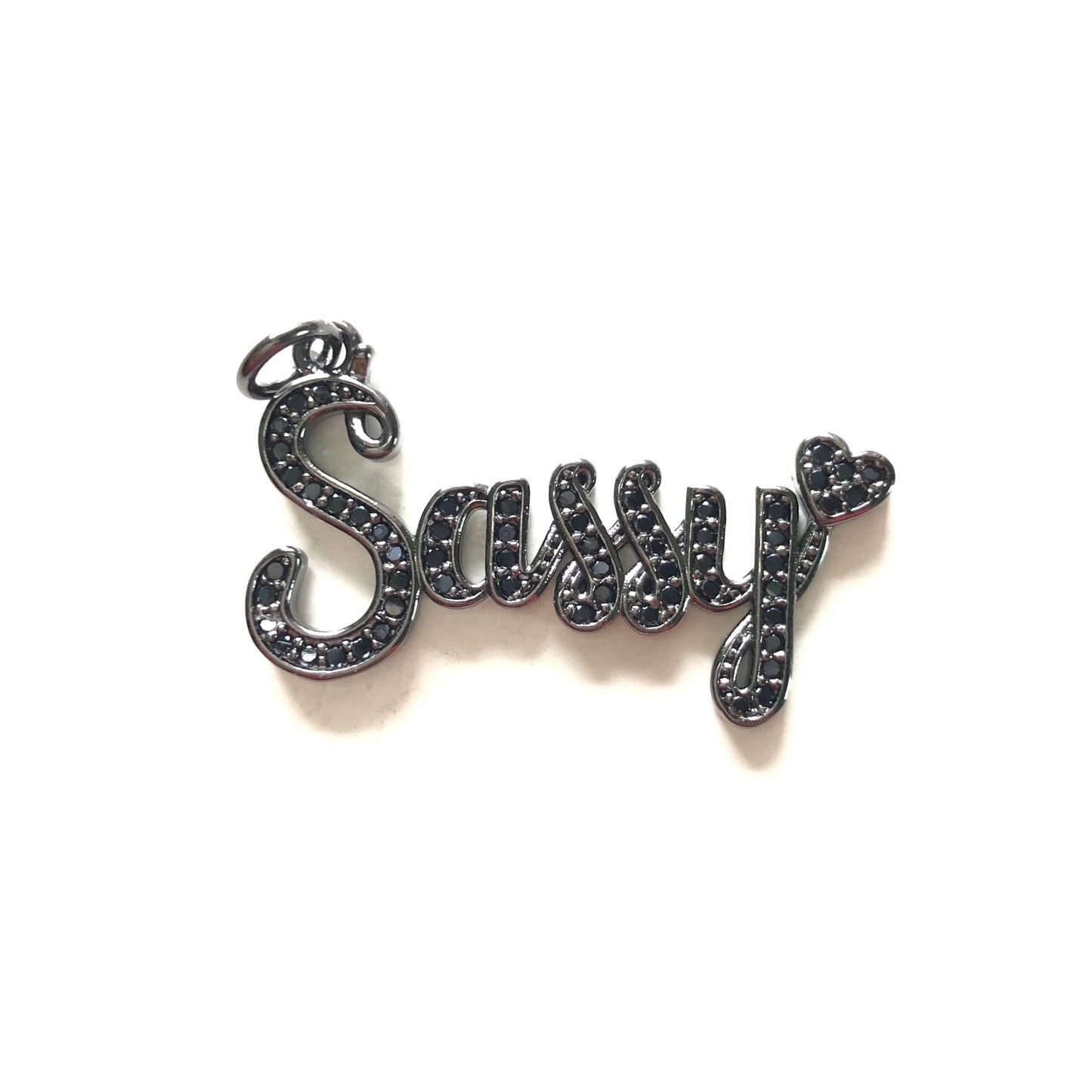 10pcs/lot 34*19mm CZ Paved Sassy Word Charms Black on Black CZ Paved Charms On Sale Words & Quotes Charms Beads Beyond