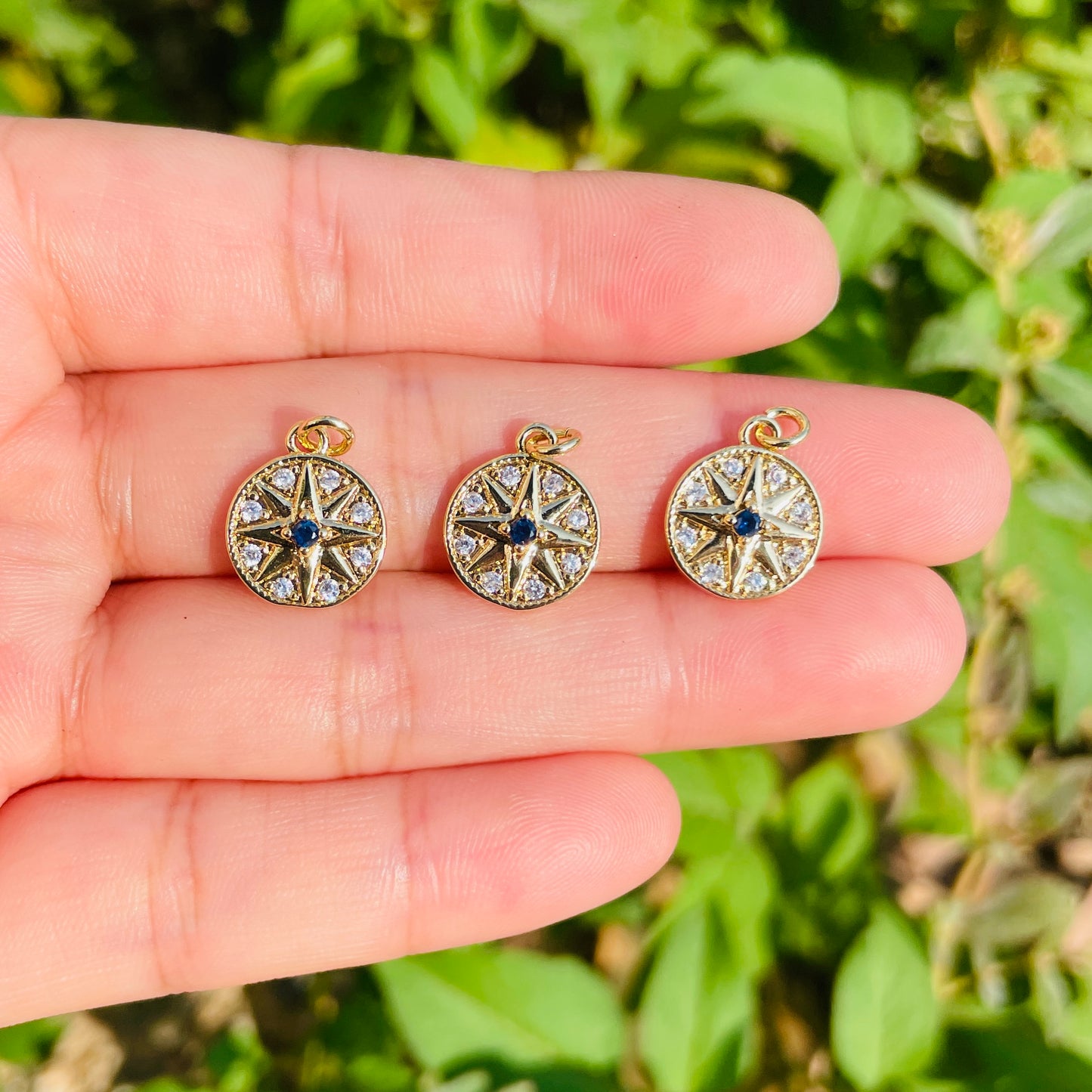 5-10pcs/lot Small Size CZ Paved Round Plate Star Charm Pendants CZ Paved Charms Small Sizes Sun Moon Stars Charms Beads Beyond