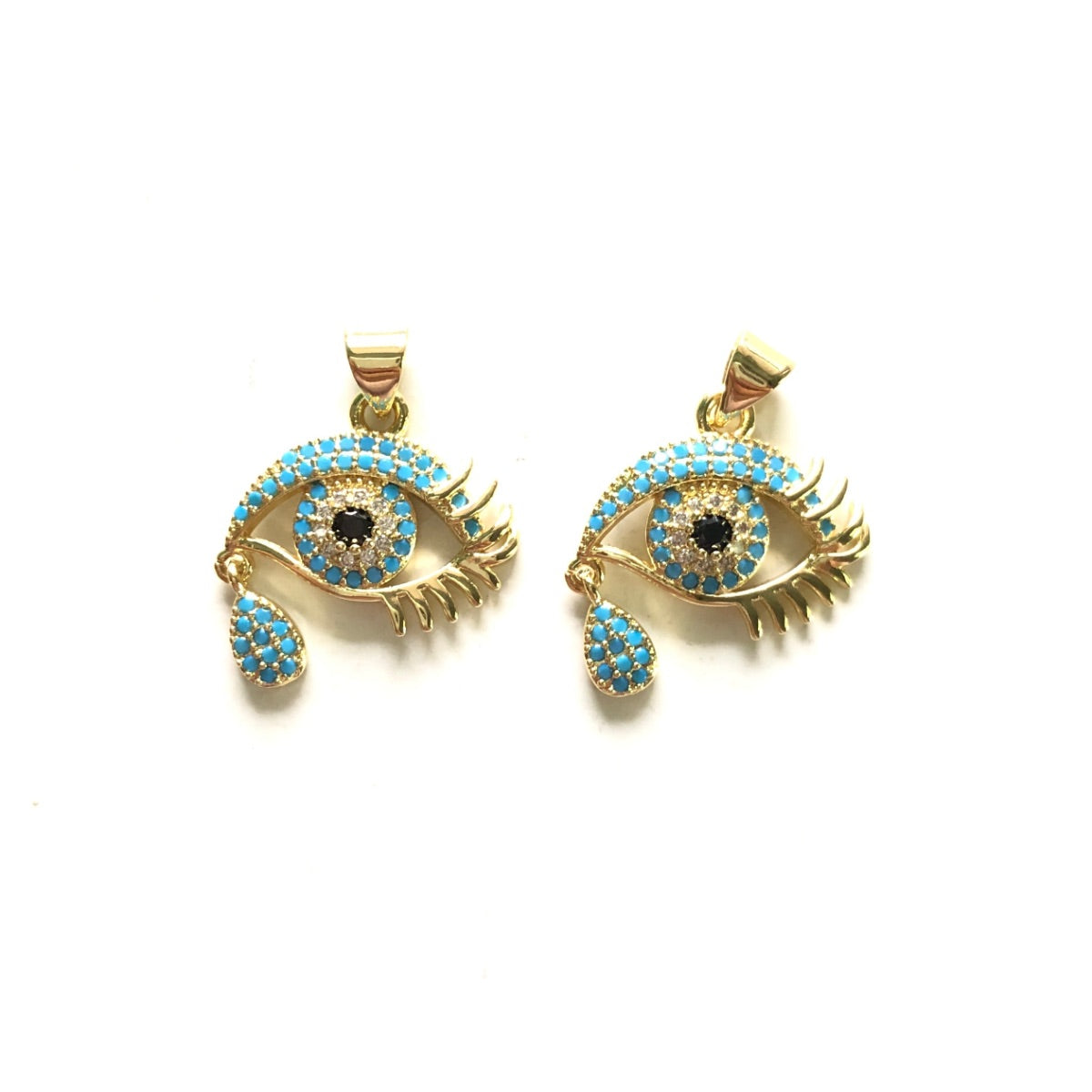 5pcs/lot 25 *19.5mm Gold Plated Evil Eye & Tear Charm Pendants CZ Paved Charms Symbols Charms Beads Beyond